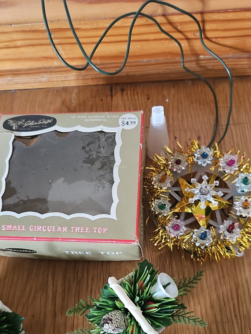 Vintage Christmas Decor Bundle Lighted Treetop, PlasticCandleRings, Elf, Baskets - Picture 3 of 12
